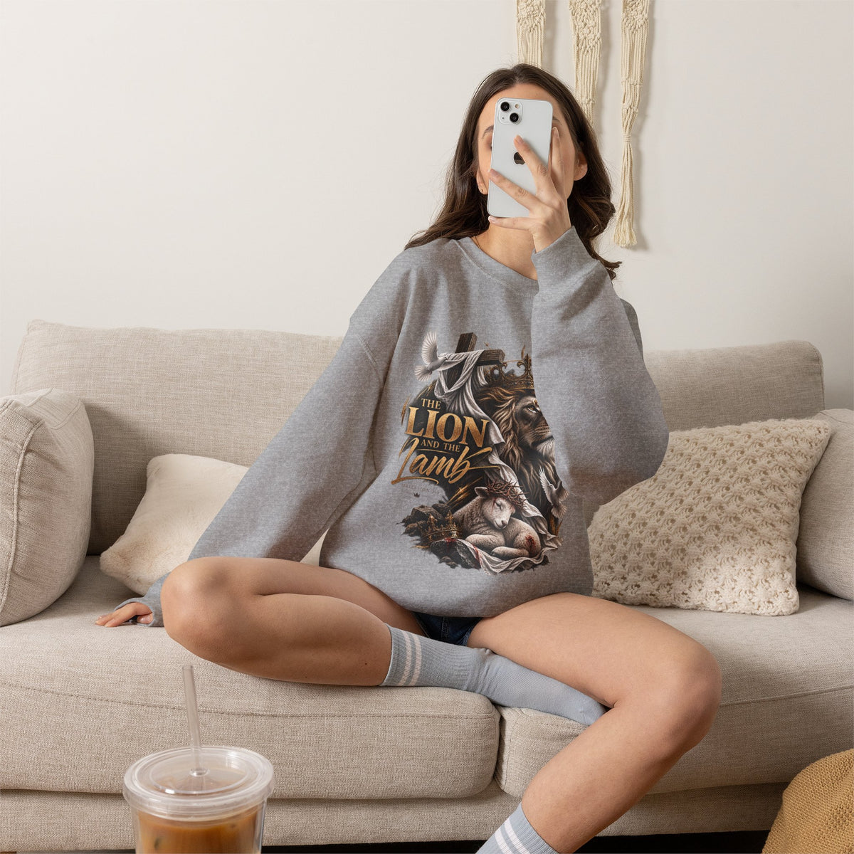 Lion and Lamb Crewneck Sweatshirt — "The Lion and the Lamb" Christian Graphic Pullover