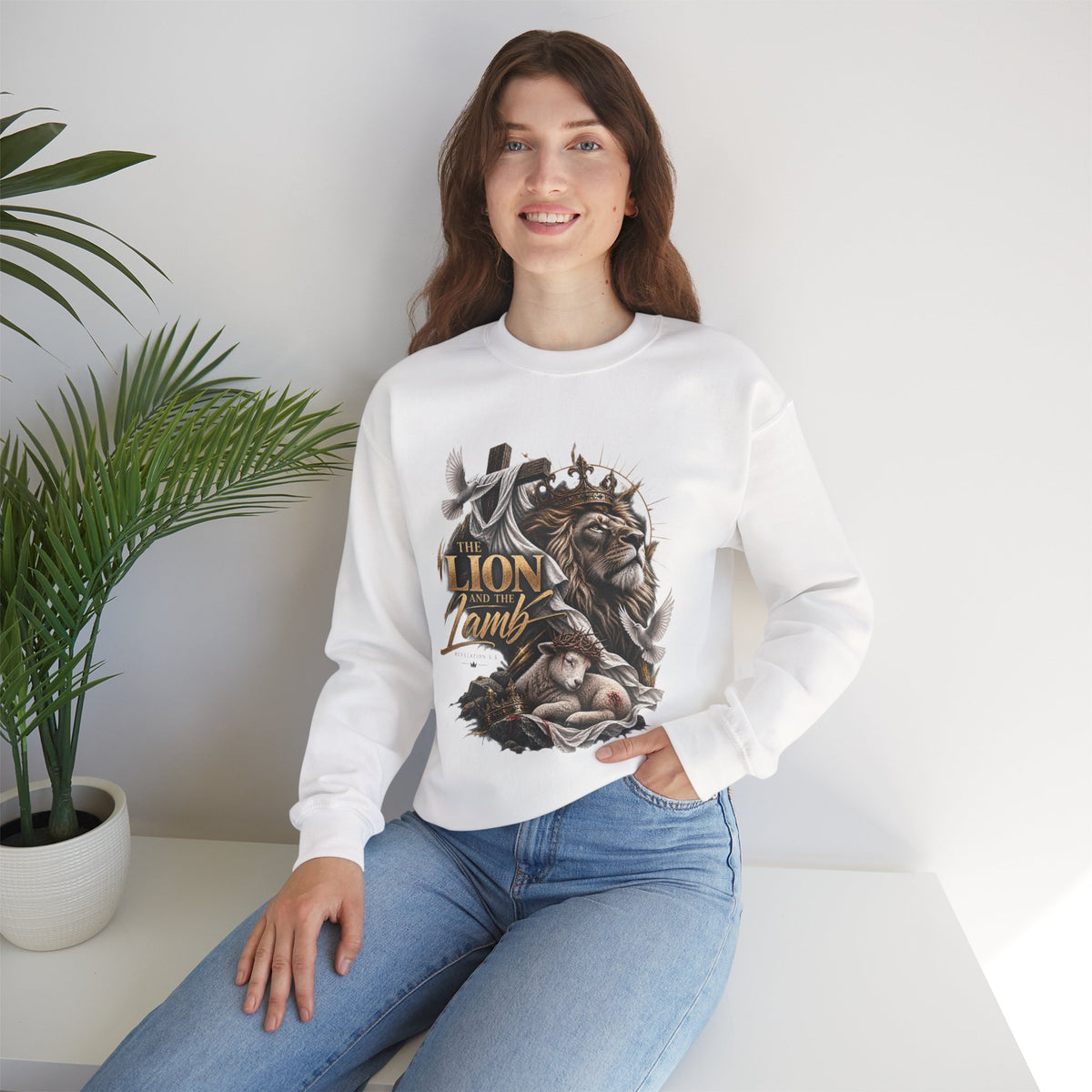 Lion and Lamb Crewneck Sweatshirt — "The Lion and the Lamb" Christian Graphic Pullover