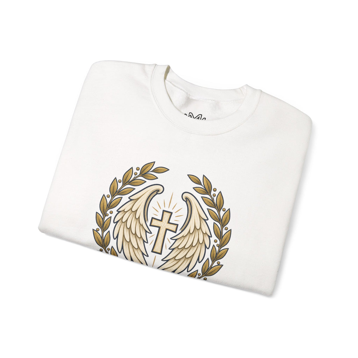 Under His Wings Crewneck Sweatshirt — Christian Cross & Angel Wings Psalm Design