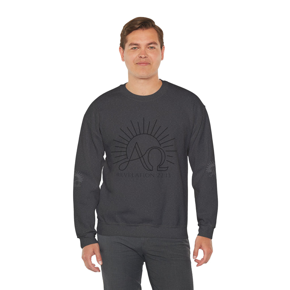 Alpha & Omega Crewneck Sweatshirt — Revelation 22:13 Christian Graphic Pullover