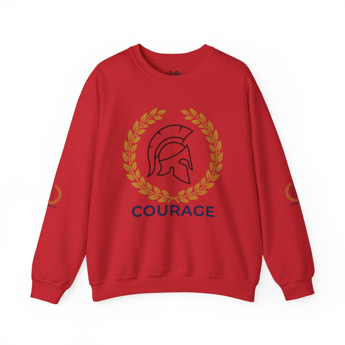 Courage Spartan Helmet Crewneck Sweatshirt — "Courage" with Laurel & Psalm 121:1-2