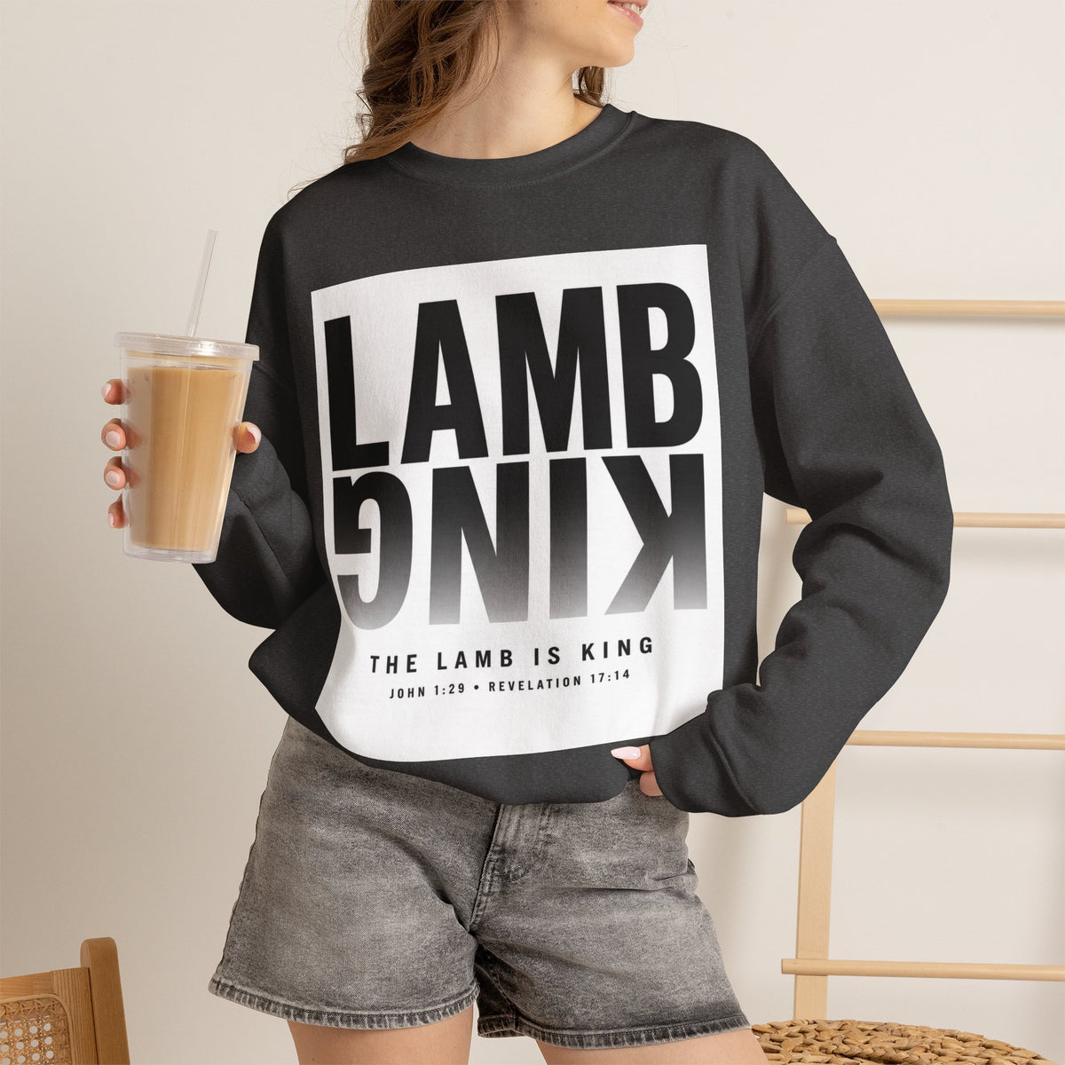 Lamb King Crewneck Sweatshirt — "The Lamb Is King" Christian Graphic Pullover