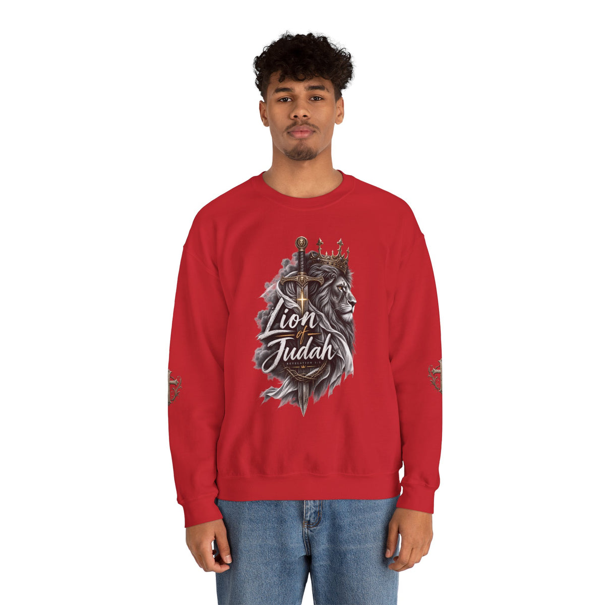 Lion of Judah Sweatshirt — Christian Lion Crewneck with Crown & Ichthys Back