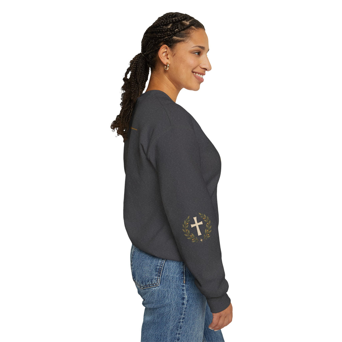 Crewneck Sweatshirt — "Be Still" Psalm 46:10 Christian Cross Design