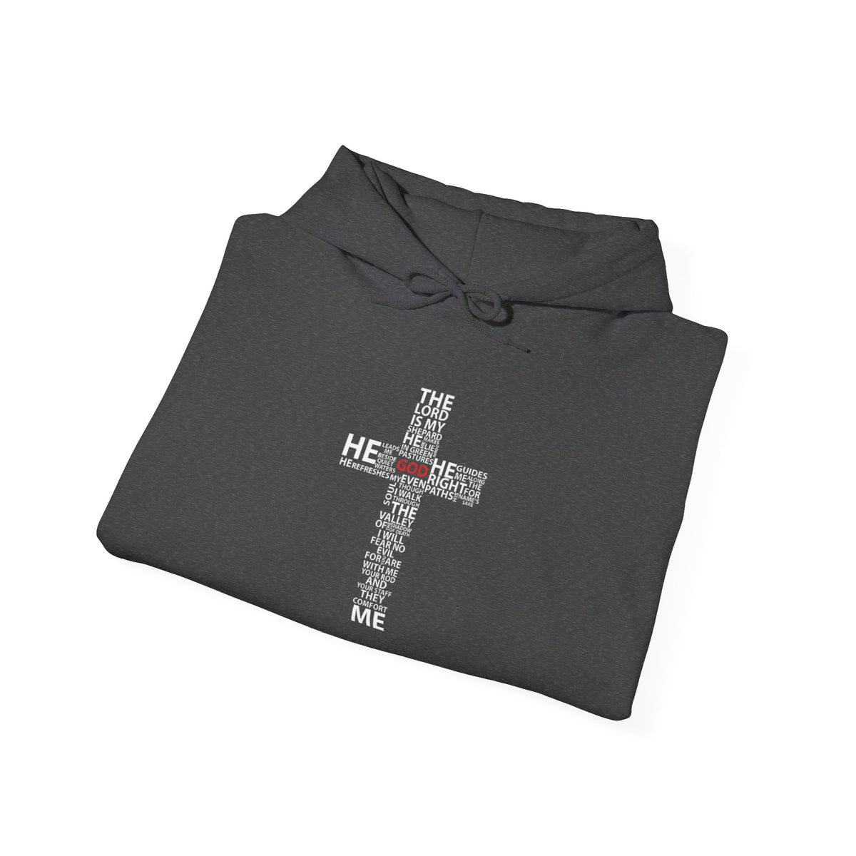 Christian Cross Hoodie - "He Renewed Me" Word Cloud Faith Sweatshirt