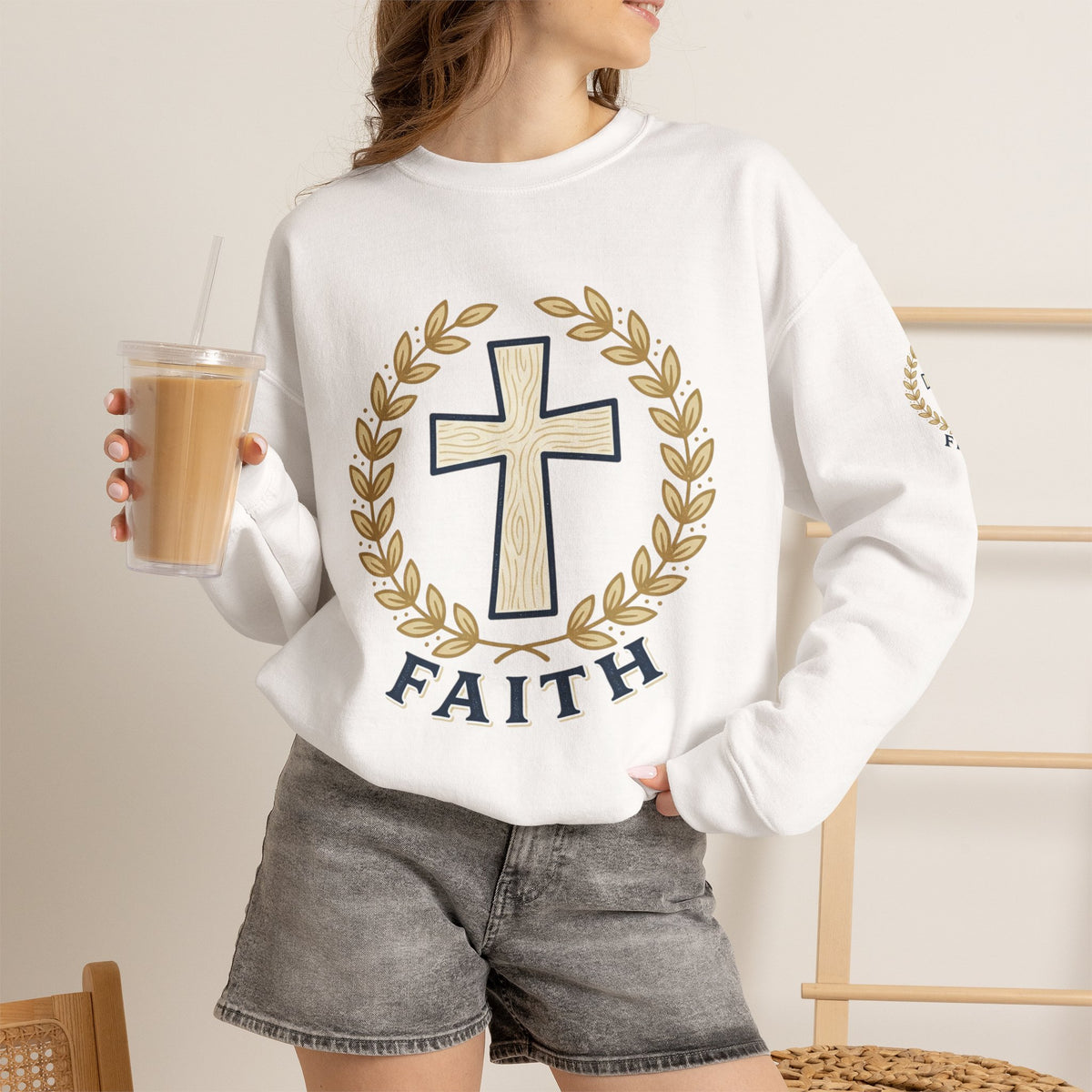 Faith Cross Crewneck Sweatshirt — Christian Psalm 27:1 Pullover