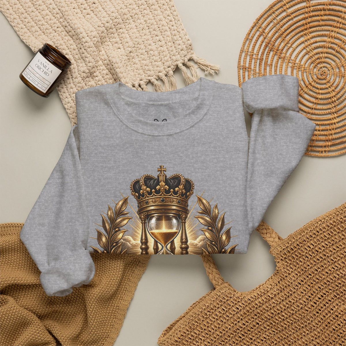 In His Time Crewneck Sweatshirt – Inspirational Christian Scripture Hourglass Design