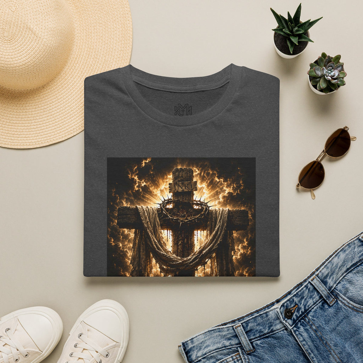 Fiery Cross Christian T-Shirt — Glowing Resurrection Design