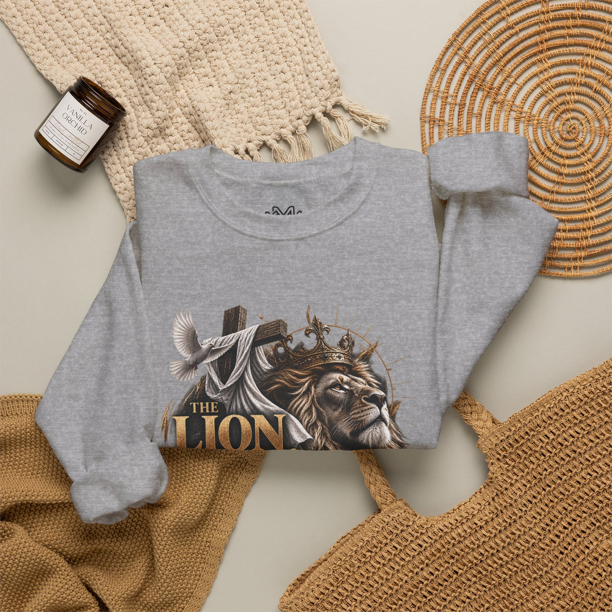 Lion and Lamb Crewneck Sweatshirt — "The Lion and the Lamb" Christian Graphic Pullover