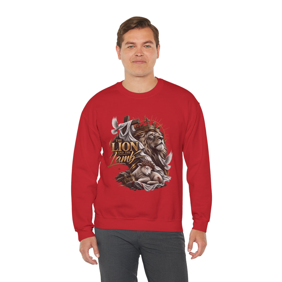Lion and Lamb Crewneck Sweatshirt — "The Lion and the Lamb" Christian Graphic Pullover