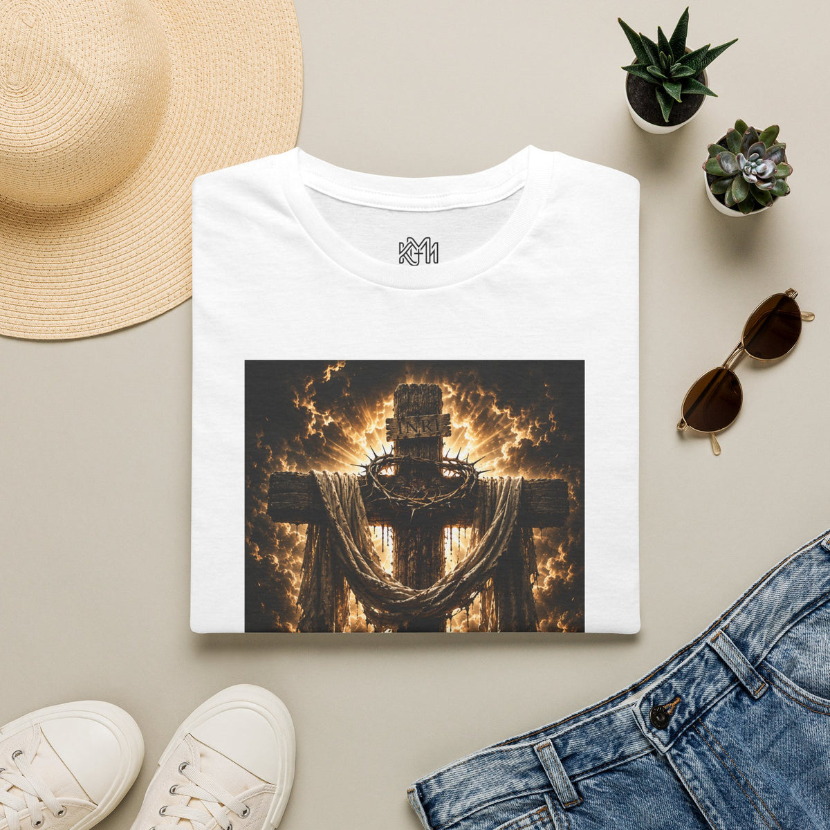 Fiery Cross Christian T-Shirt — Glowing Resurrection Design