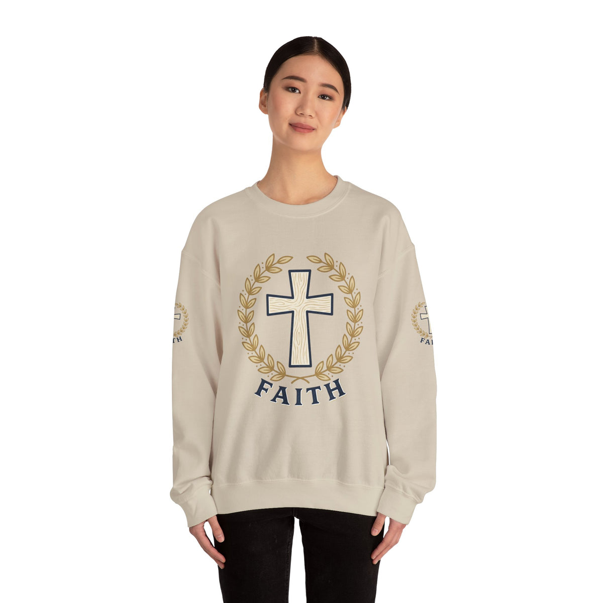 Faith Cross Crewneck Sweatshirt — Christian Psalm 27:1 Pullover