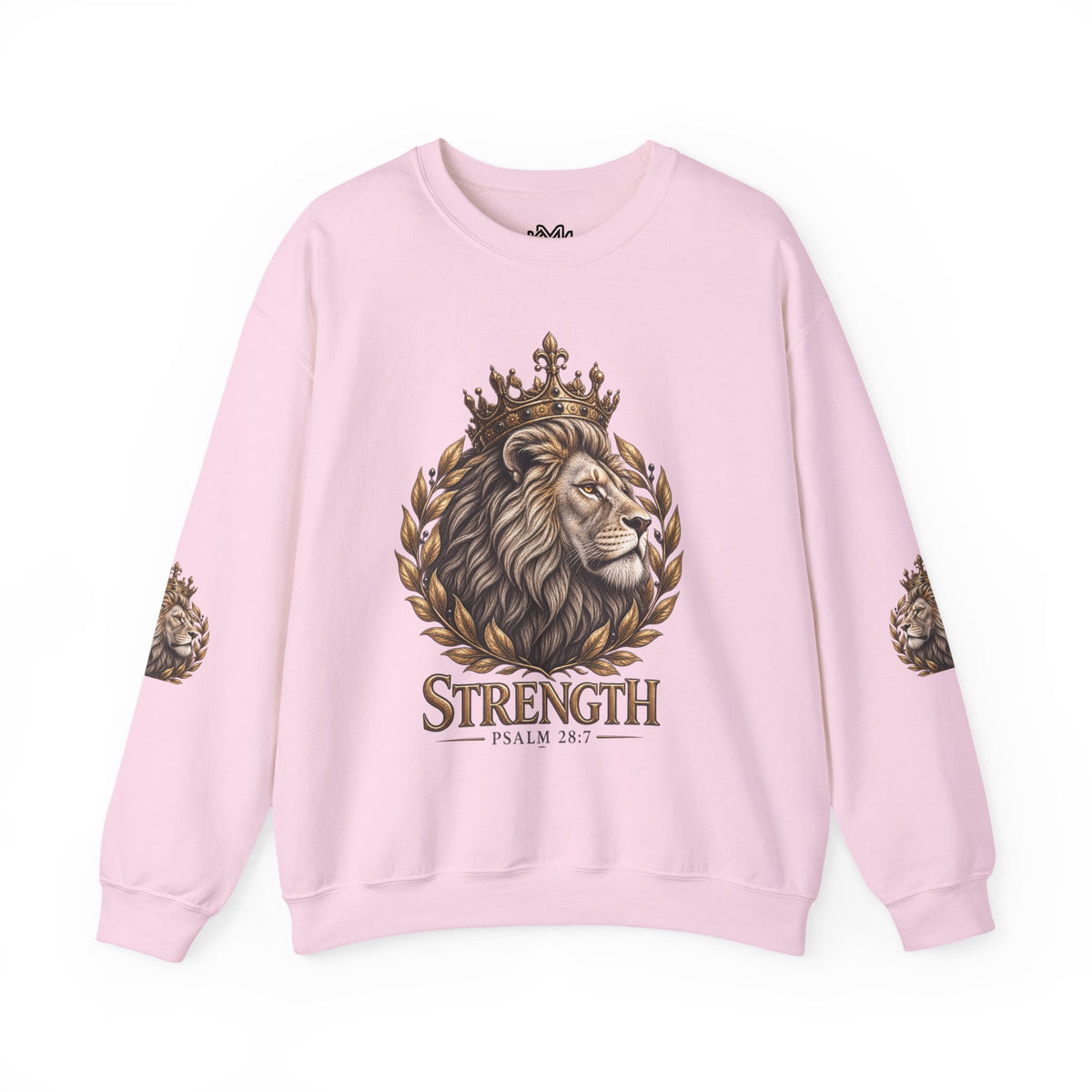 Strength Lion Crewneck Sweatshirt — Psalm 28:7 Inspirational Pullover