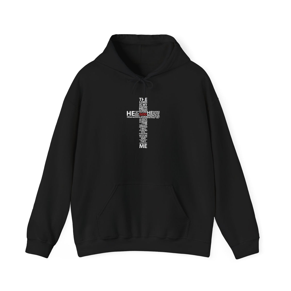 Christian Cross Hoodie - "He Renewed Me" Word Cloud Faith Sweatshirt
