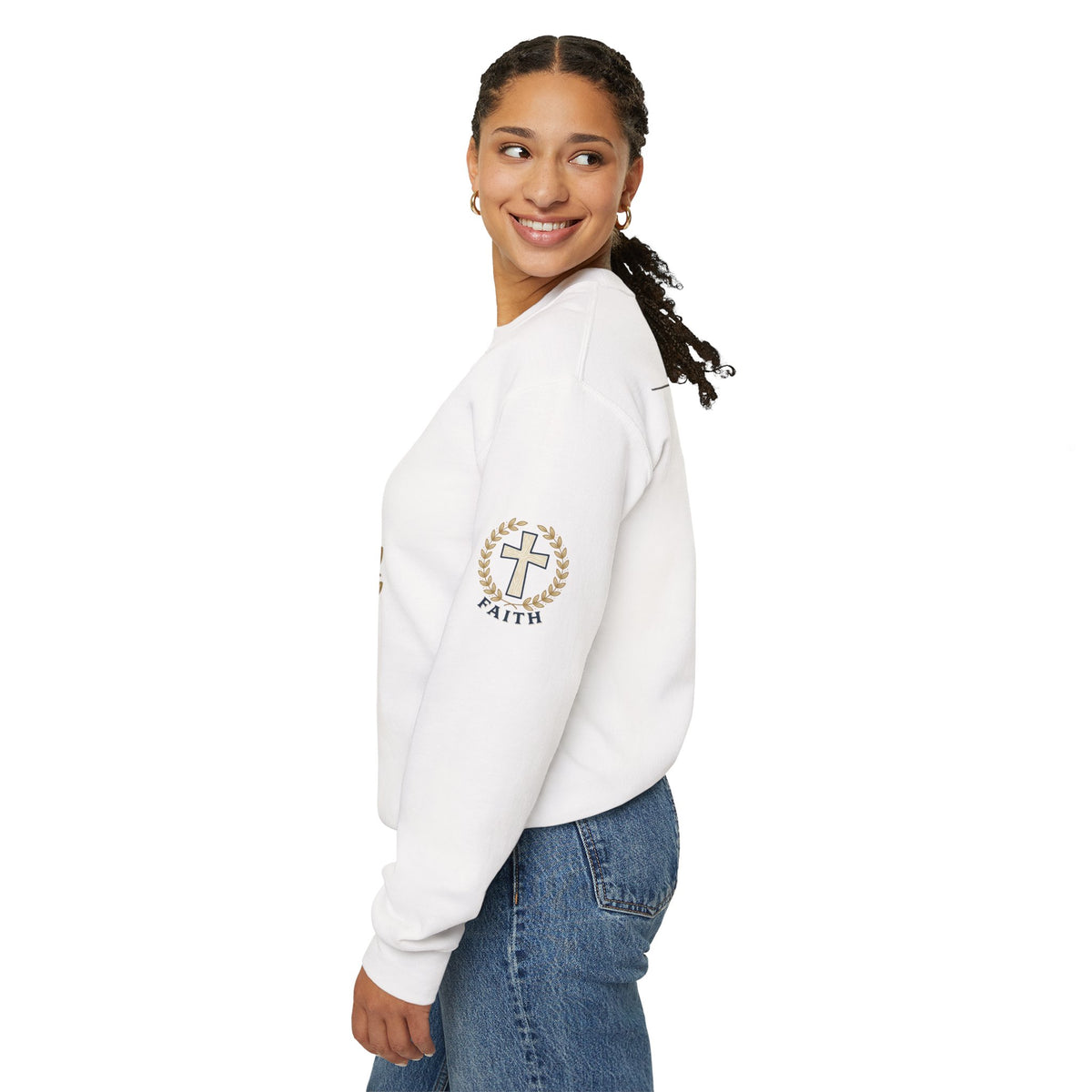Faith Cross Crewneck Sweatshirt — Christian Psalm 27:1 Pullover