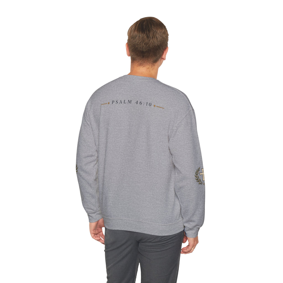 Crewneck Sweatshirt — "Be Still" Psalm 46:10 Christian Cross Design