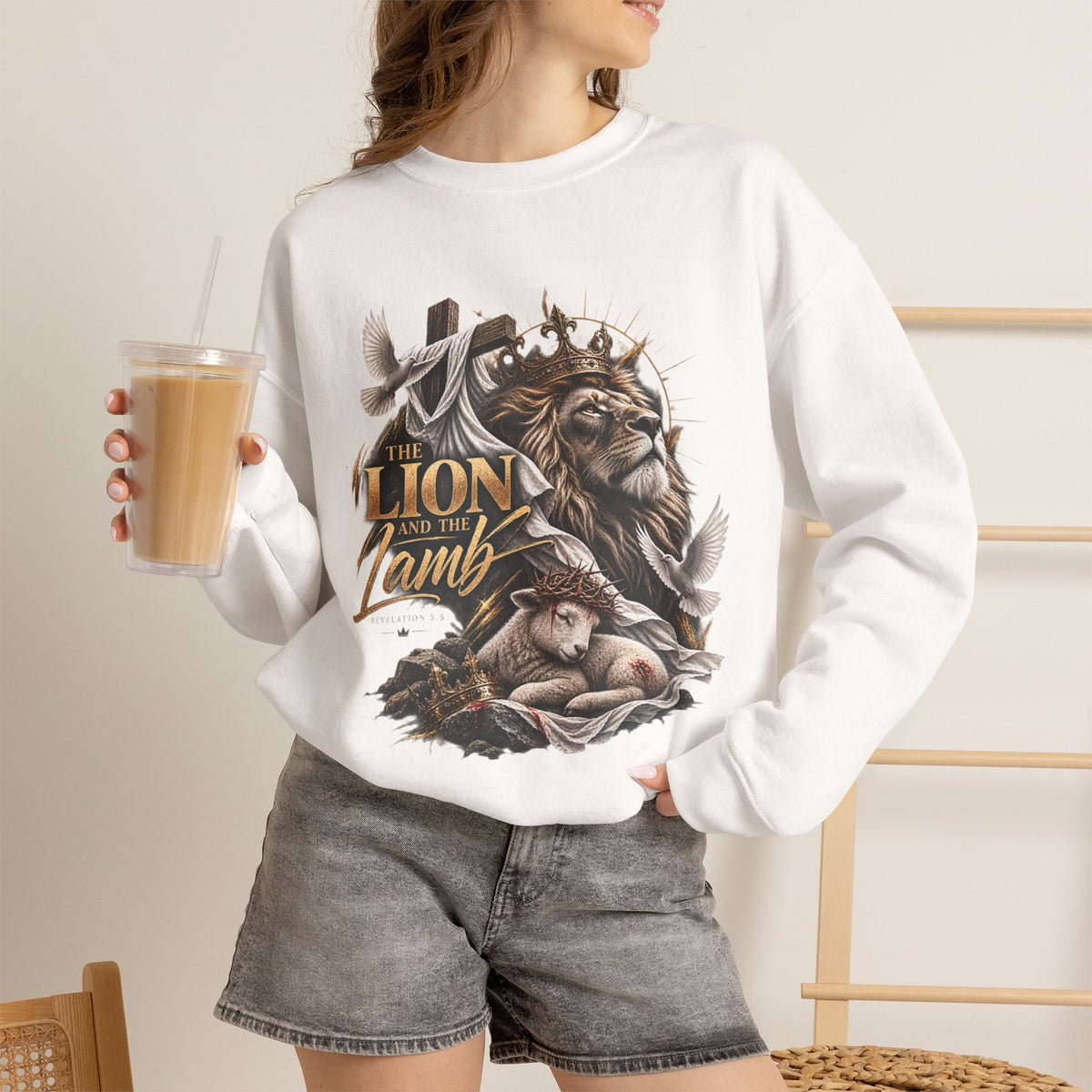 Lion and Lamb Crewneck Sweatshirt — "The Lion and the Lamb" Christian Graphic Pullover