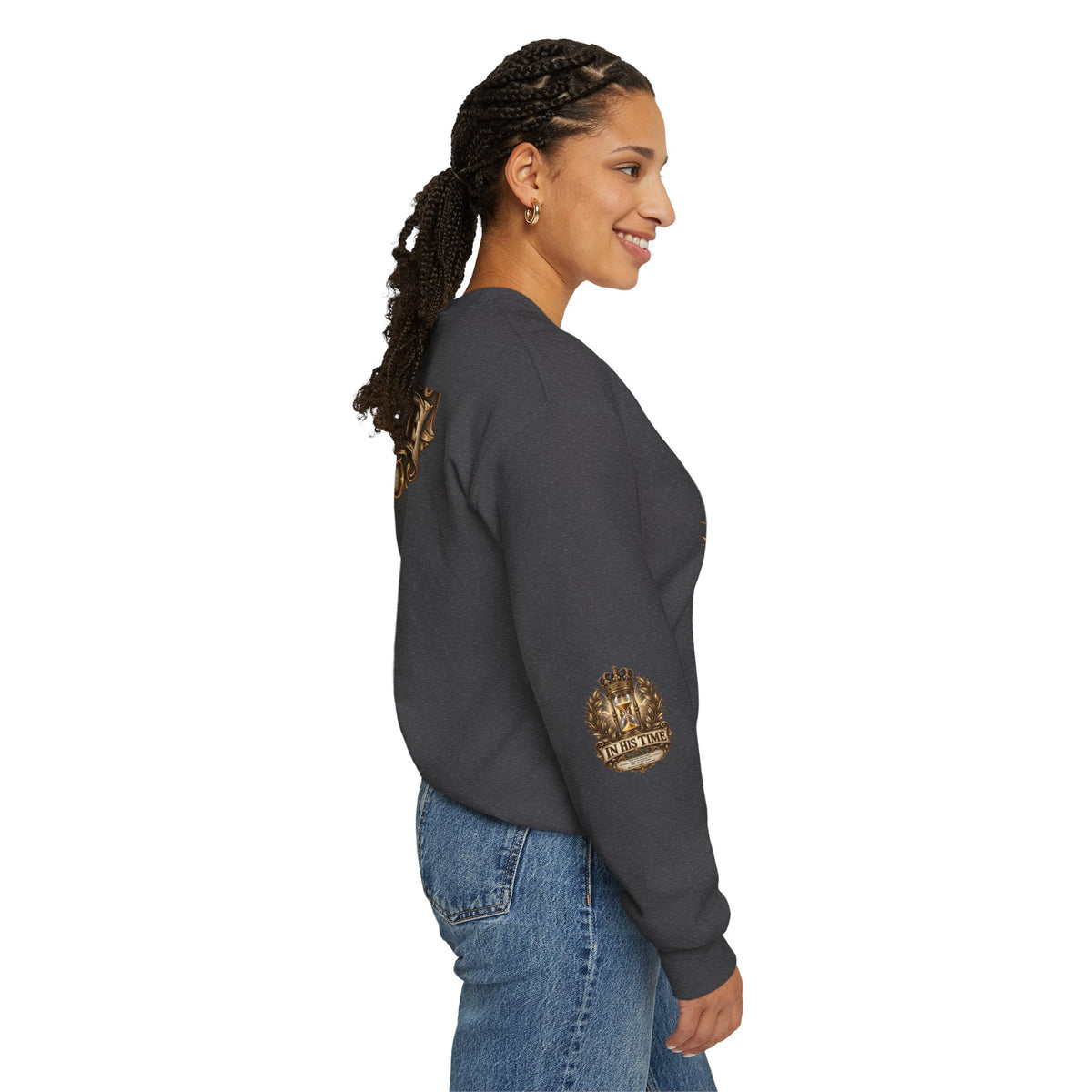 In His Time Crewneck Sweatshirt – Inspirational Christian Scripture Hourglass Design