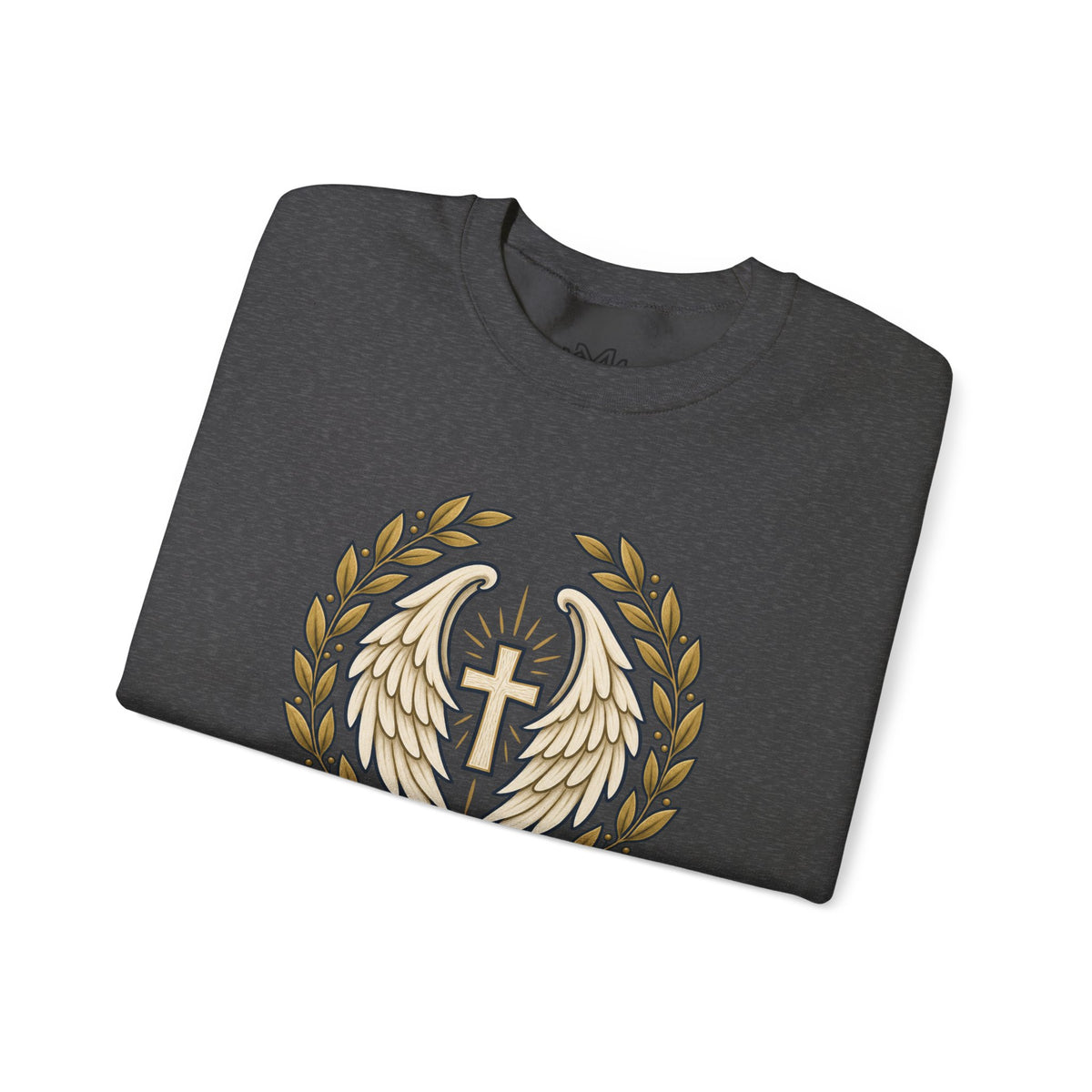 Under His Wings Crewneck Sweatshirt — Christian Cross & Angel Wings Psalm Design