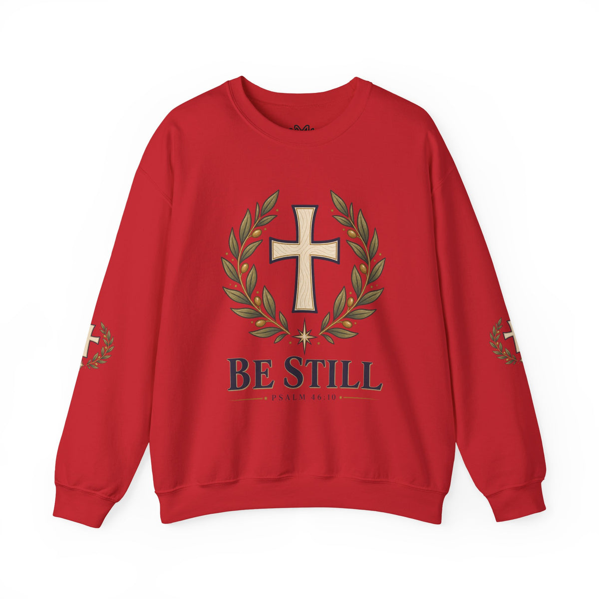 Crewneck Sweatshirt — "Be Still" Psalm 46:10 Christian Cross Design