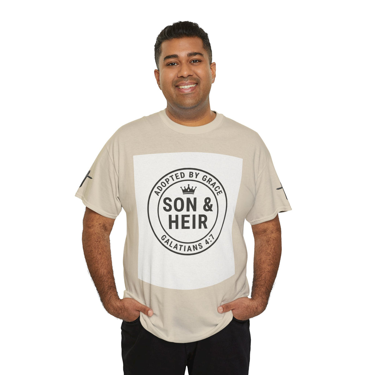 Christian Son & Heir T-Shirt — 'Adopted by Grace' Faith Tee with Jesus Prayer Design
