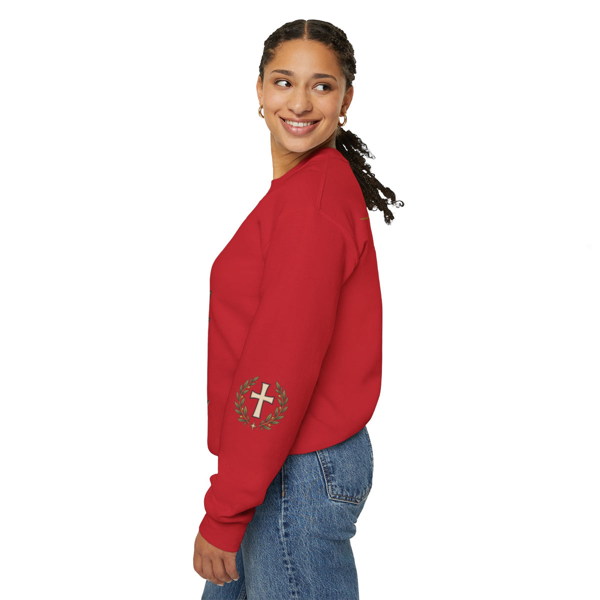 Crewneck Sweatshirt — "Be Still" Psalm 46:10 Christian Cross Design