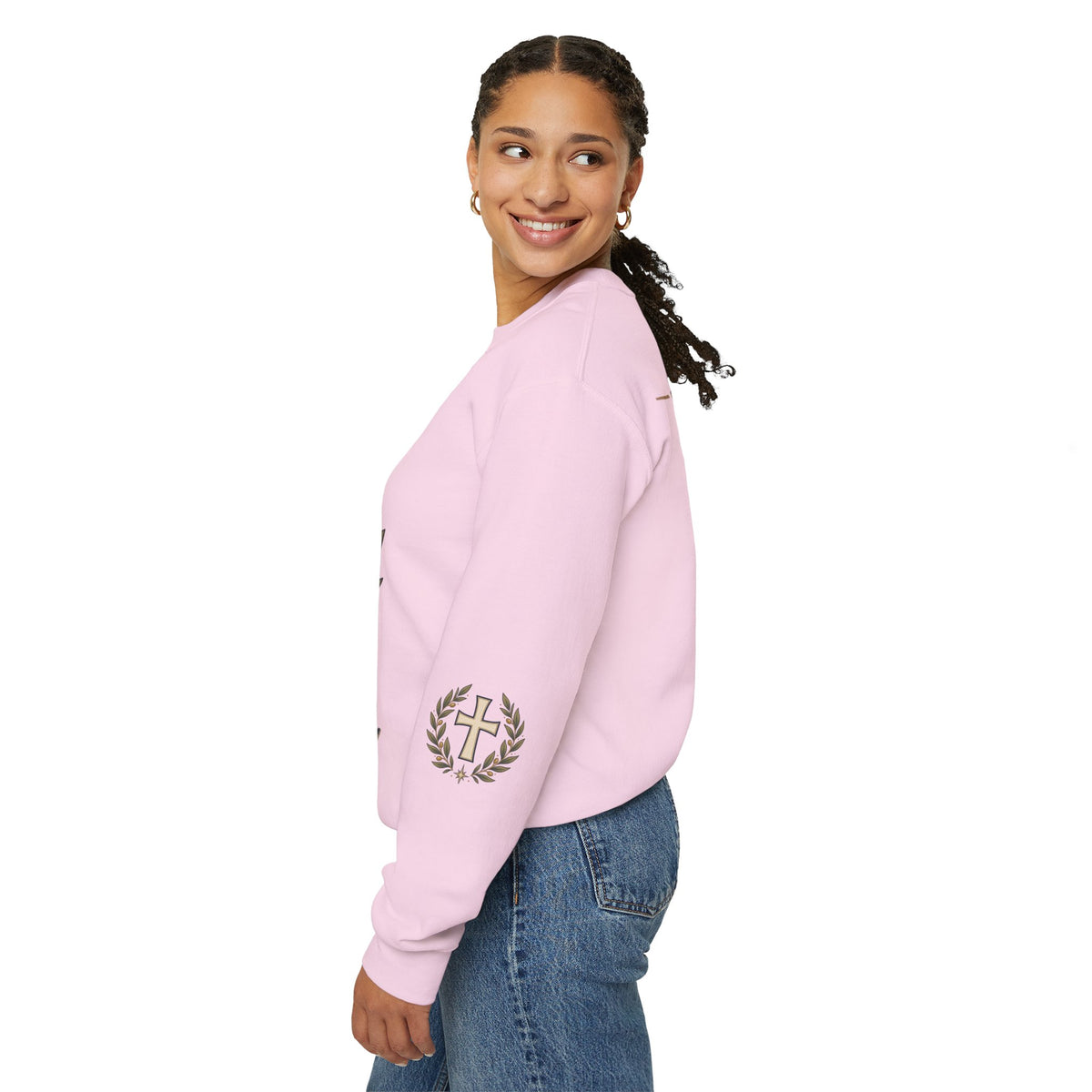 Crewneck Sweatshirt — "Be Still" Psalm 46:10 Christian Cross Design