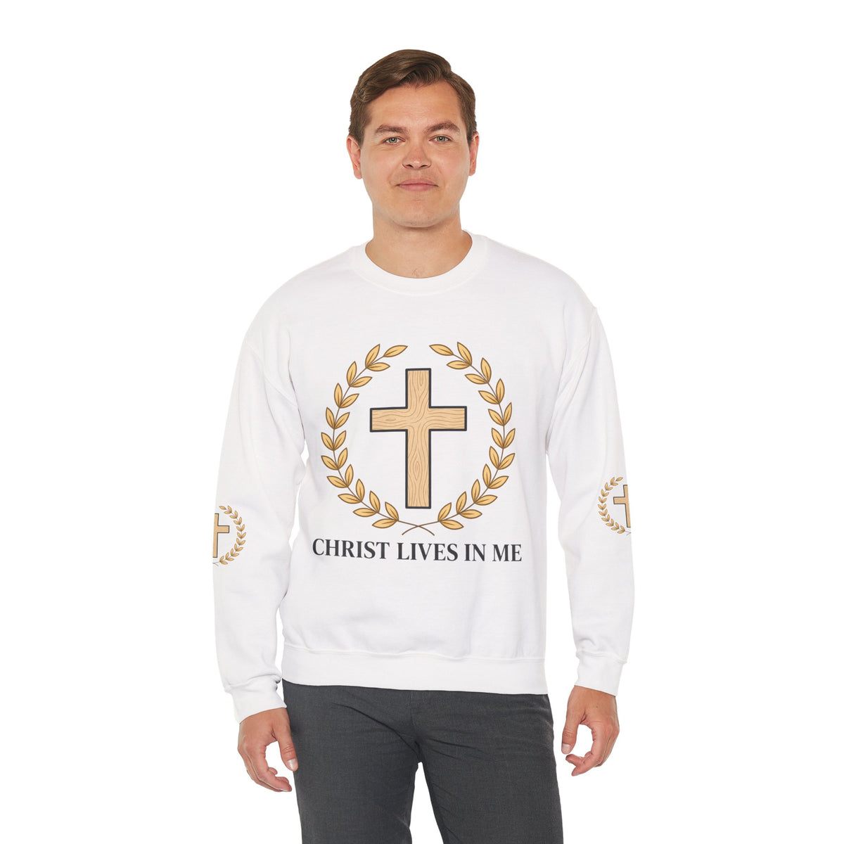 Christian Cross Crewneck Sweatshirt – "Christ Lives in Me" Religious Pullover