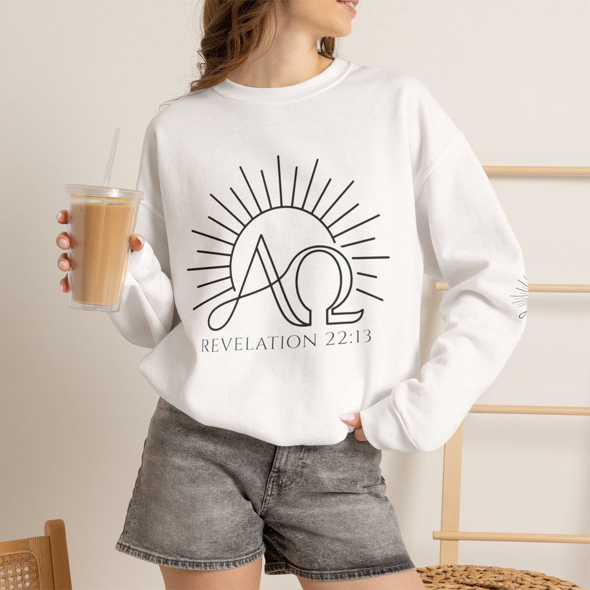 Alpha & Omega Crewneck Sweatshirt — Revelation 22:13 Christian Graphic Pullover