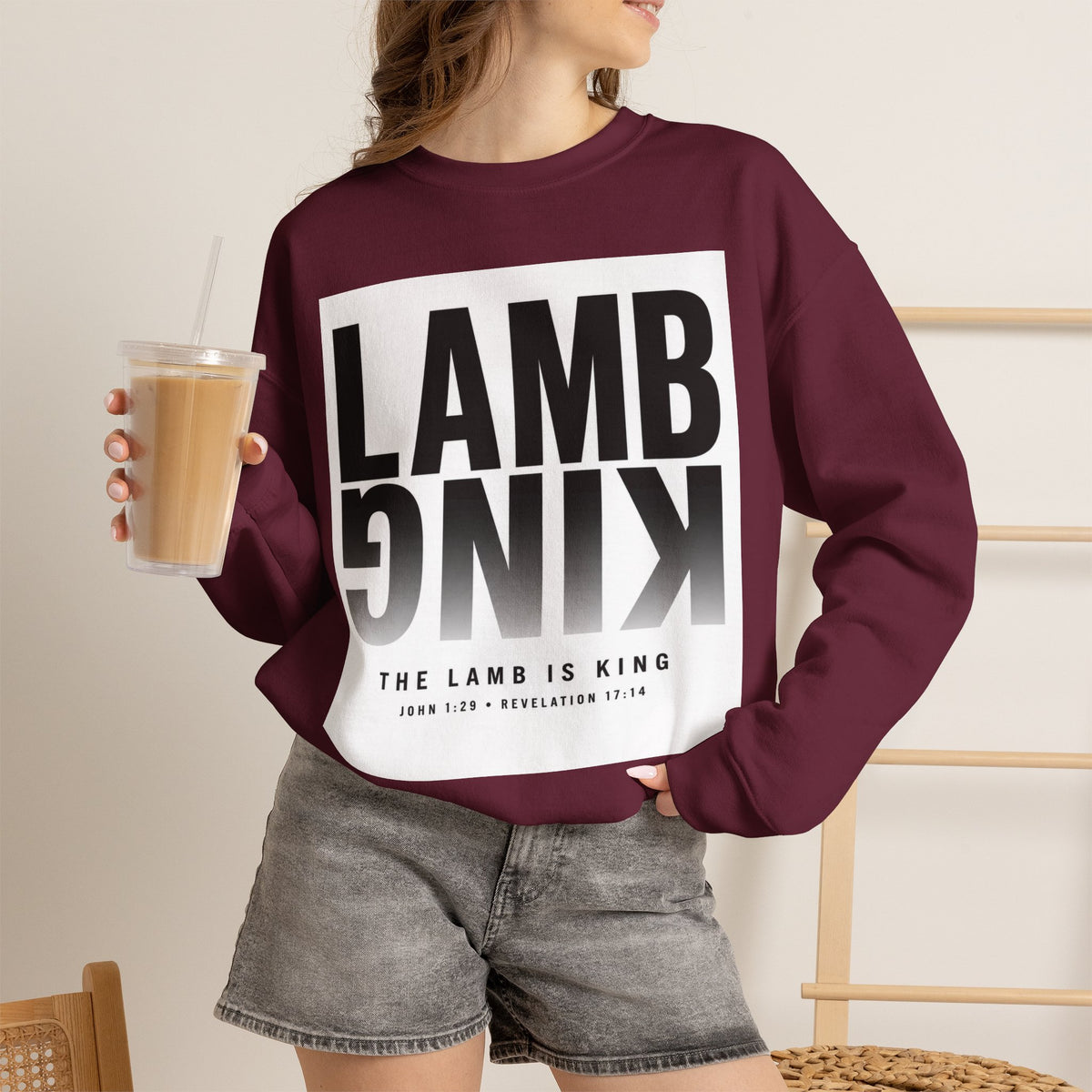 Lamb King Crewneck Sweatshirt — "The Lamb Is King" Christian Graphic Pullover