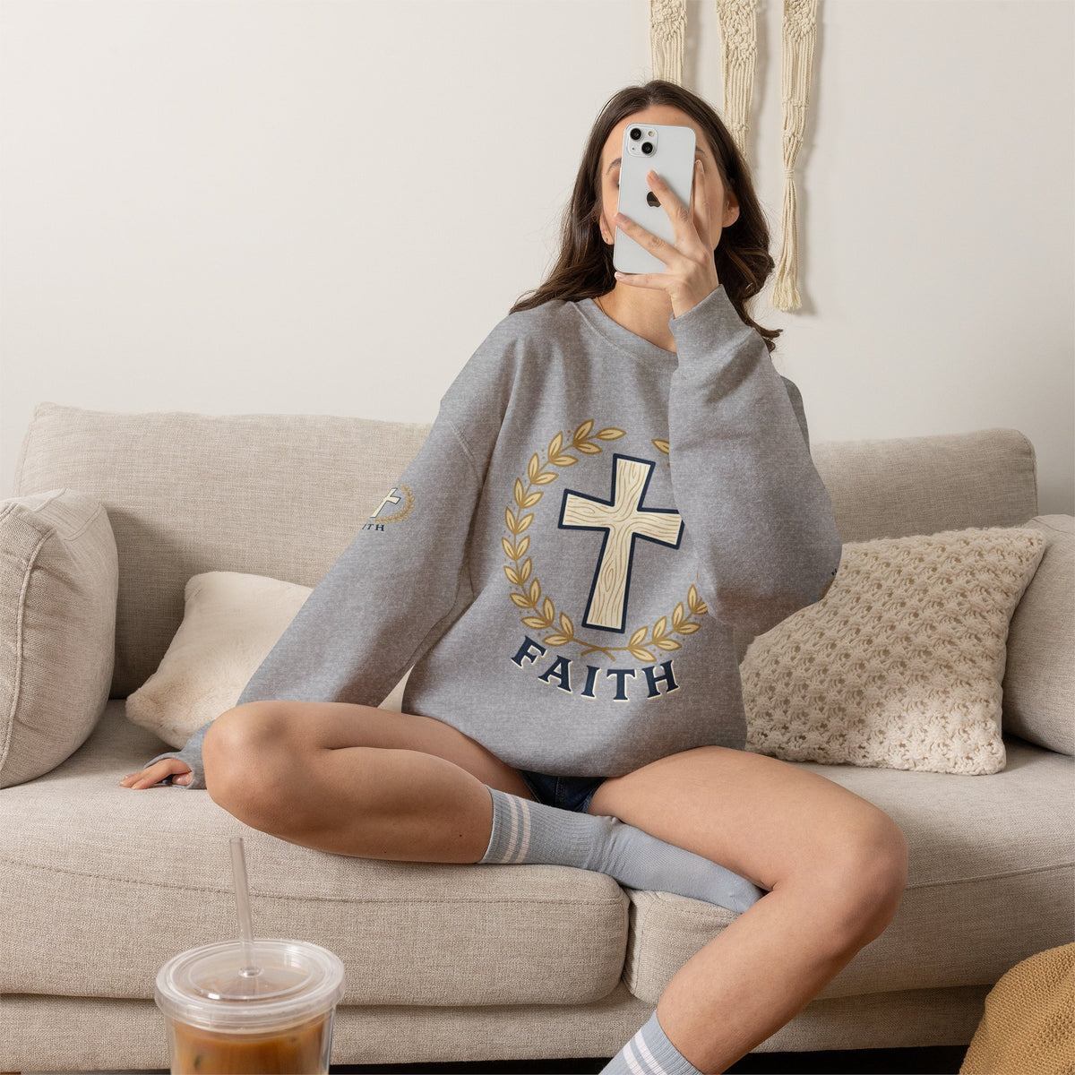 Faith Cross Crewneck Sweatshirt — Christian Psalm 27:1 Pullover