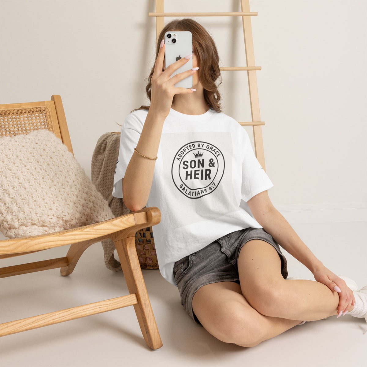 Christian Son & Heir T-Shirt — 'Adopted by Grace' Faith Tee with Jesus Prayer Design