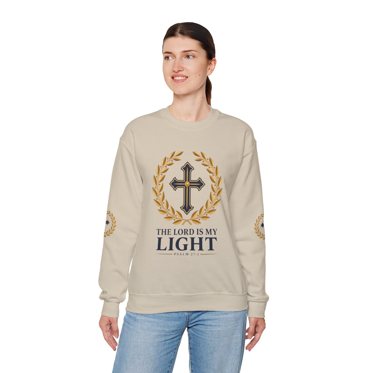 Psalm 27 Crewneck Sweatshirt — "The Lord Is My Light" Christian Cross Pullover
