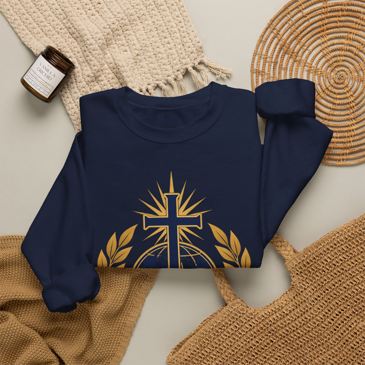 Great Commission Crewneck Sweatshirt — Christian Cross Globe Design