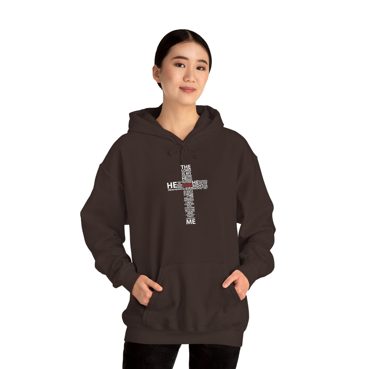 Christian Cross Hoodie - "He Renewed Me" Word Cloud Faith Sweatshirt