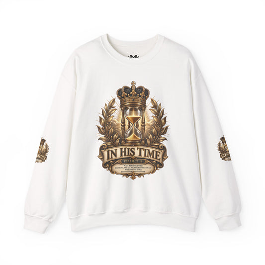 In His Time Crewneck Sweatshirt – Inspirational Christian Scripture Hourglass Design