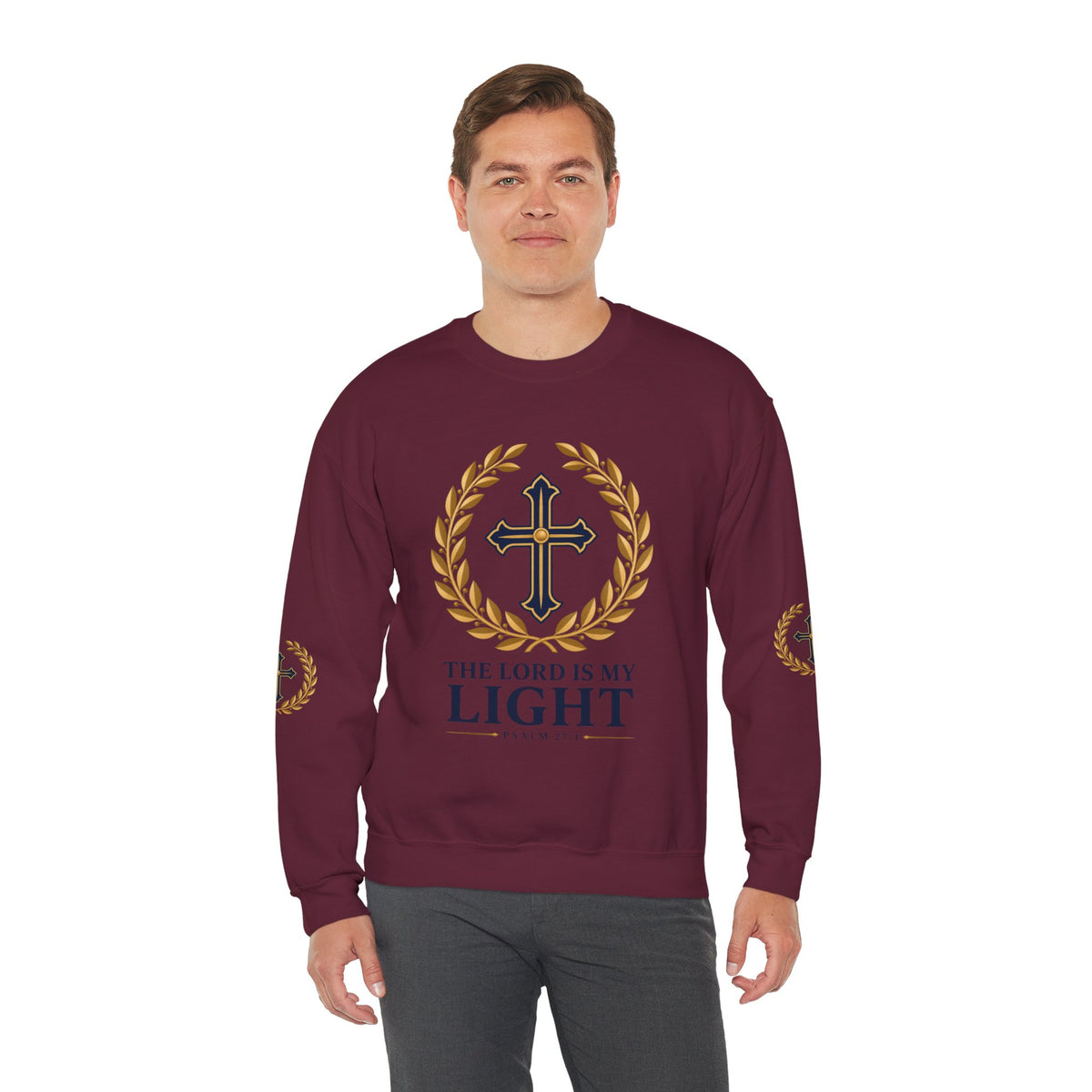 Psalm 27 Crewneck Sweatshirt — "The Lord Is My Light" Christian Cross Pullover