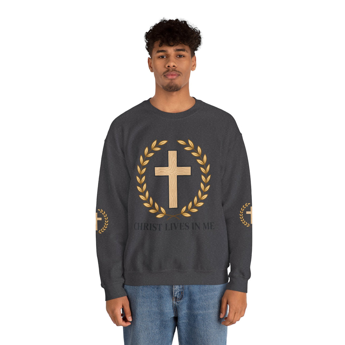 Christian Cross Crewneck Sweatshirt – "Christ Lives in Me" Religious Pullover
