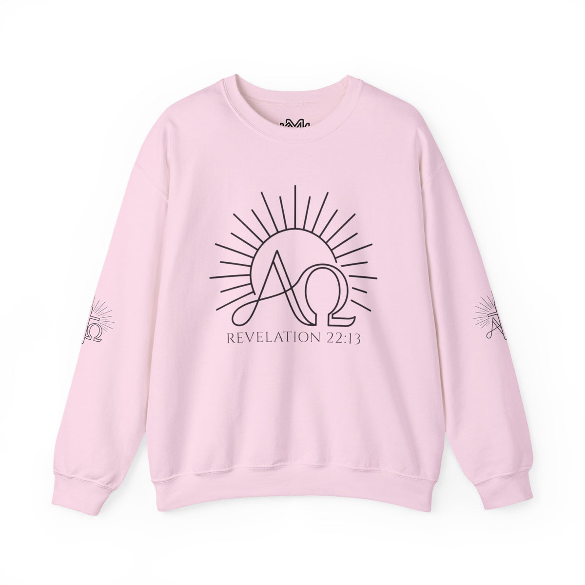 Alpha & Omega Crewneck Sweatshirt — Revelation 22:13 Christian Graphic Pullover