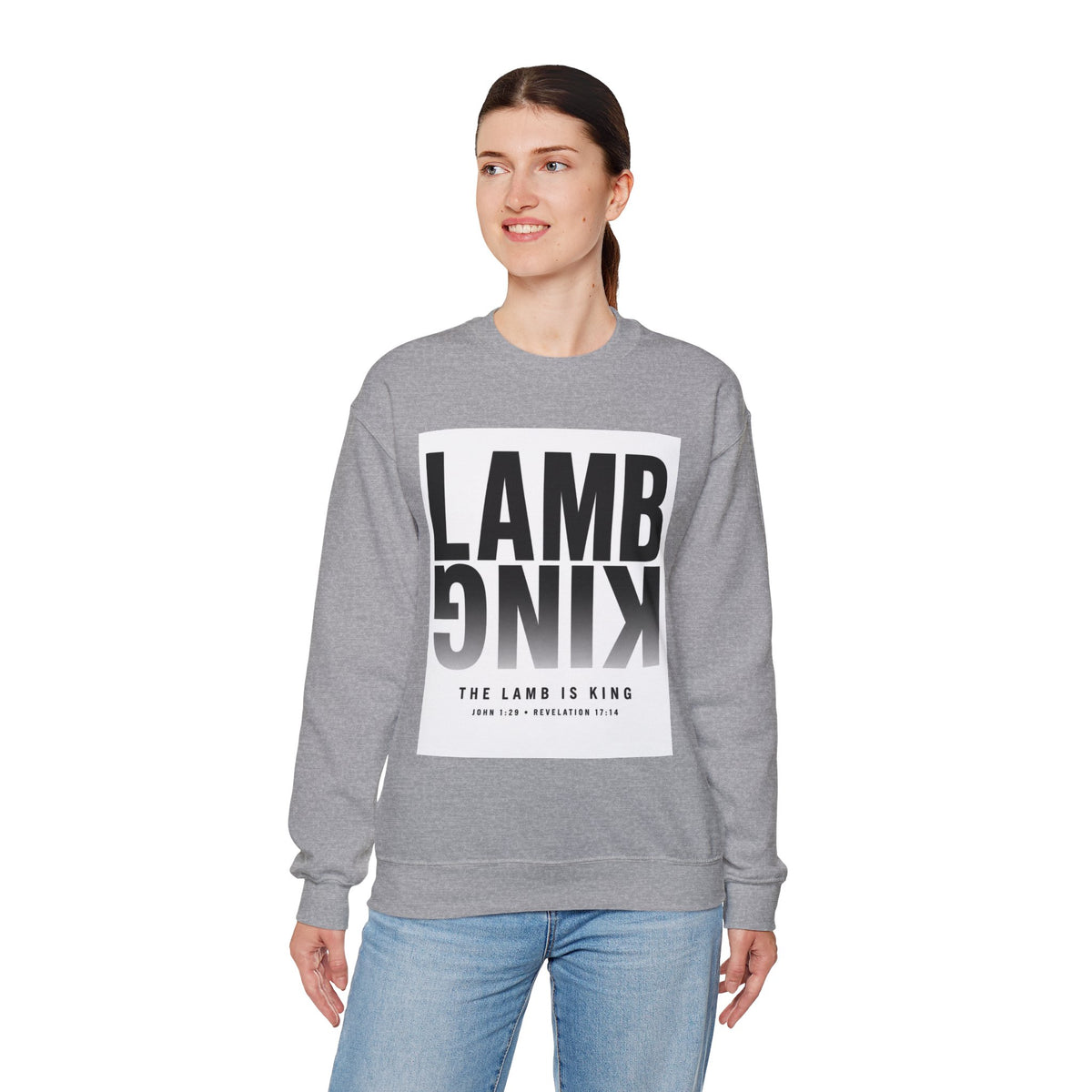 Lamb King Crewneck Sweatshirt — "The Lamb Is King" Christian Graphic Pullover