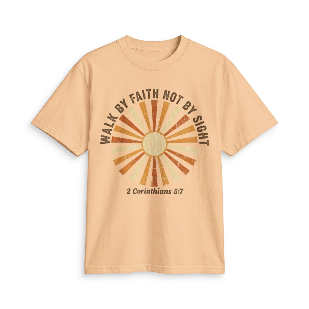 Faith Sunrise T-Shirt — "Walk by Faith Not by Sight" (2 Corinthians 5:7)