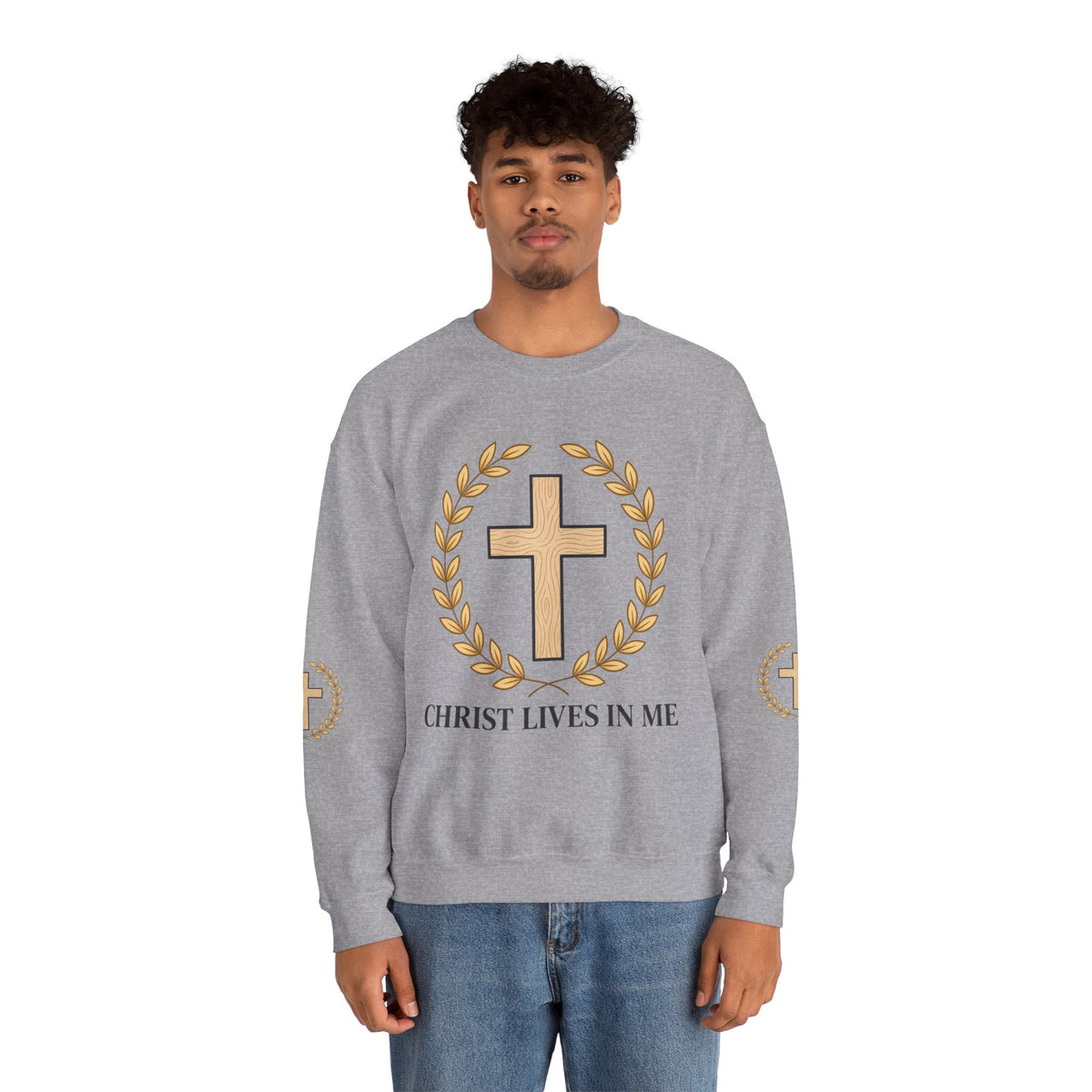 Christian Cross Crewneck Sweatshirt – "Christ Lives in Me" Religious Pullover