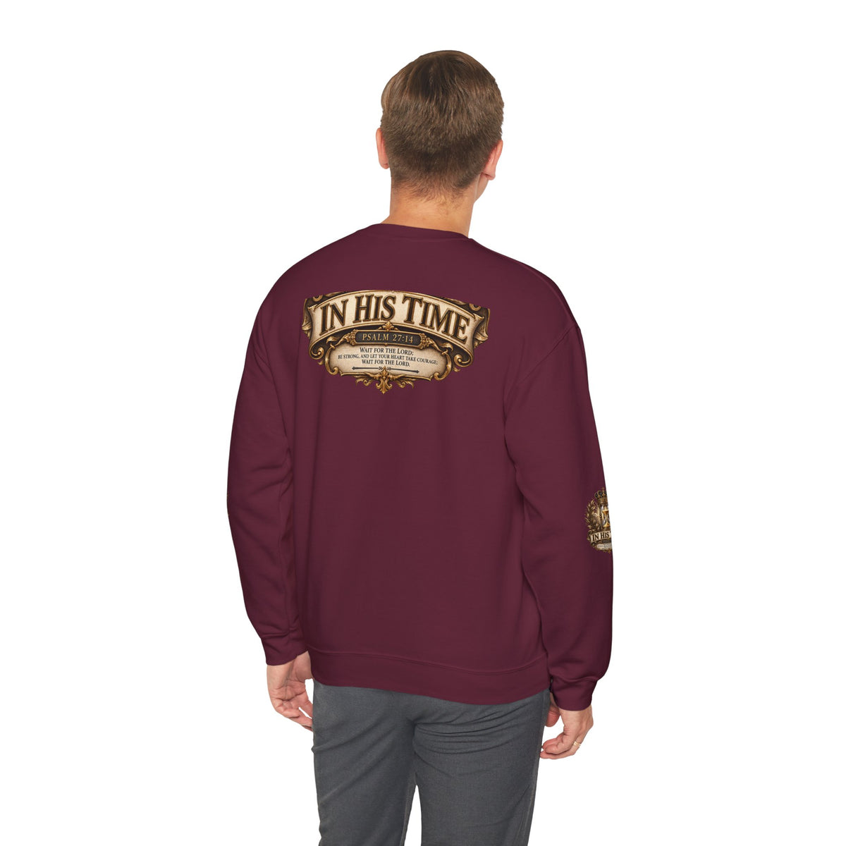 In His Time Crewneck Sweatshirt – Inspirational Christian Scripture Hourglass Design
