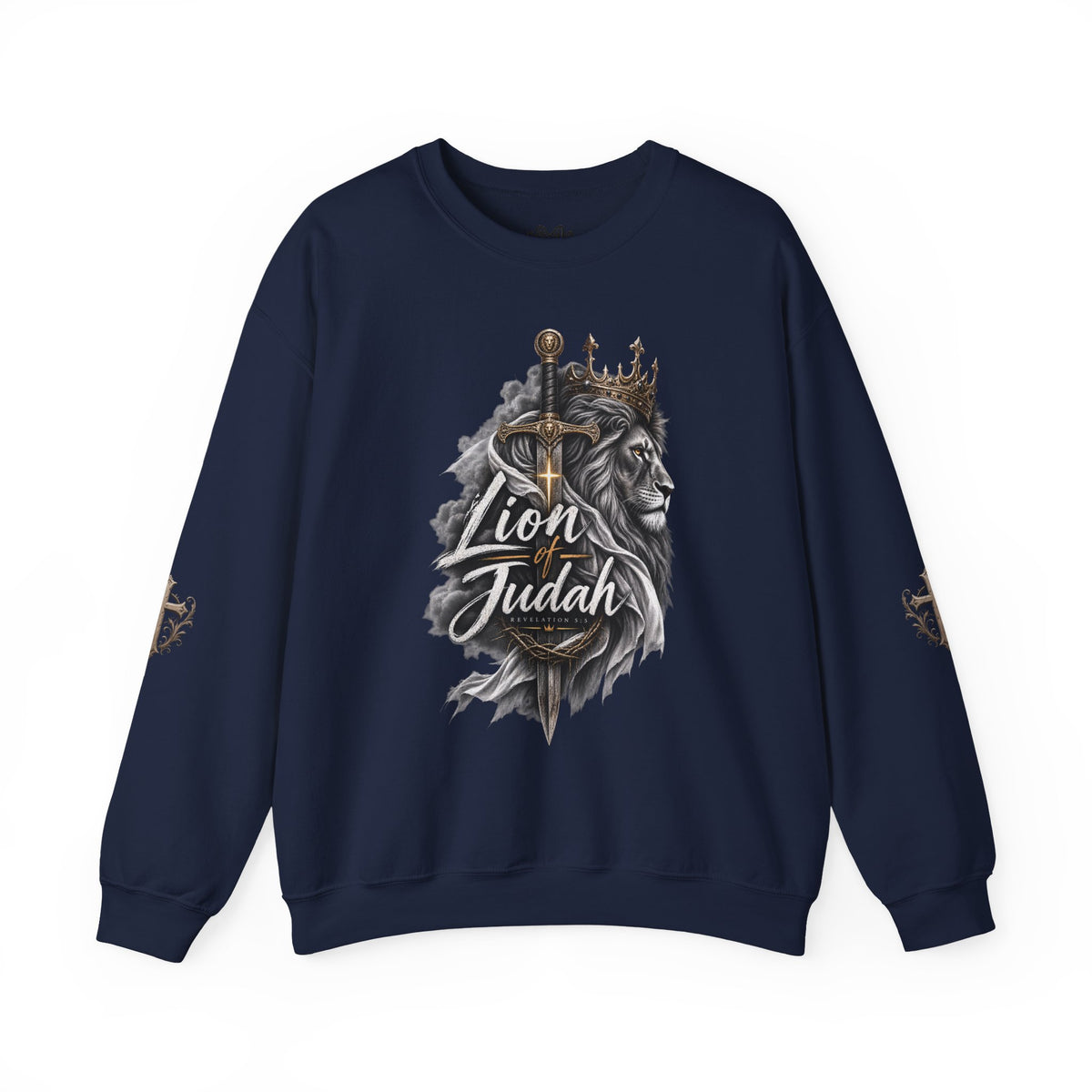 Lion of Judah Sweatshirt — Christian Lion Crewneck with Crown & Ichthys Back
