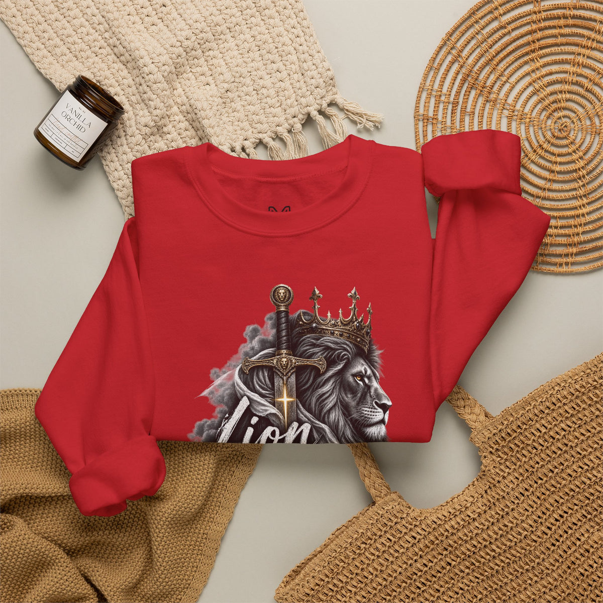 Lion of Judah Sweatshirt — Christian Lion Crewneck with Crown & Ichthys Back