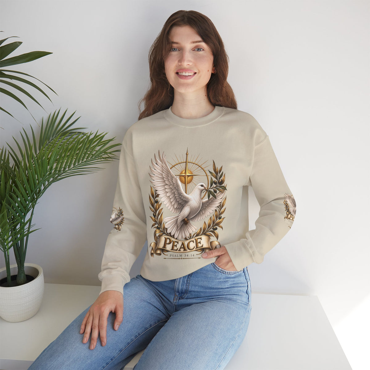 Peace Dove Crewneck Sweatshirt — Religious Christian Dove & Olive Branch Pullover