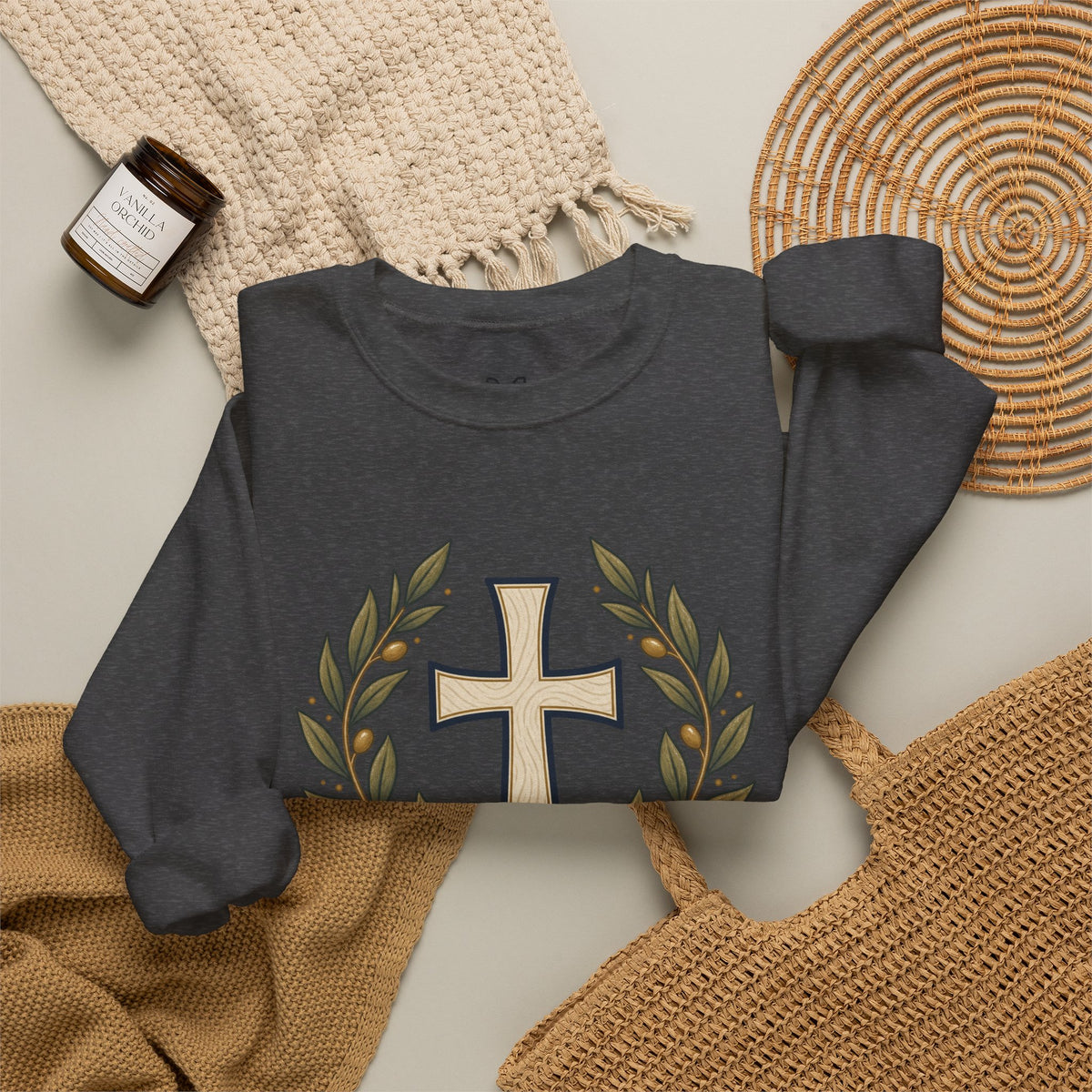 Crewneck Sweatshirt — "Be Still" Psalm 46:10 Christian Cross Design