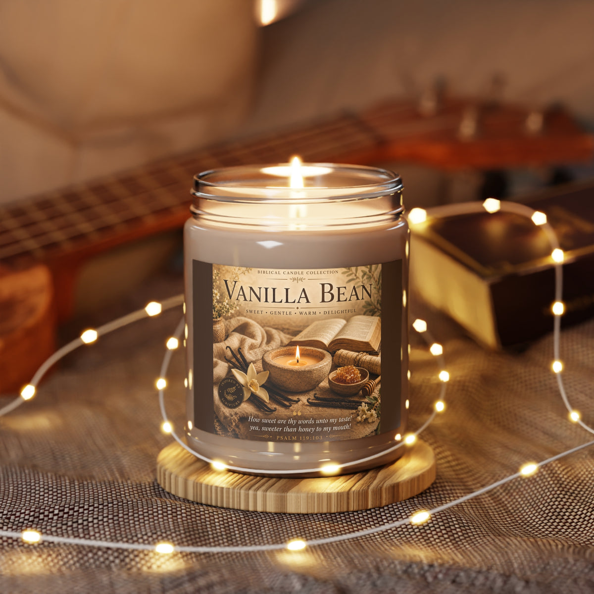 Vanilla Bean Scented Soy Candle — 9oz Jar with White Lid