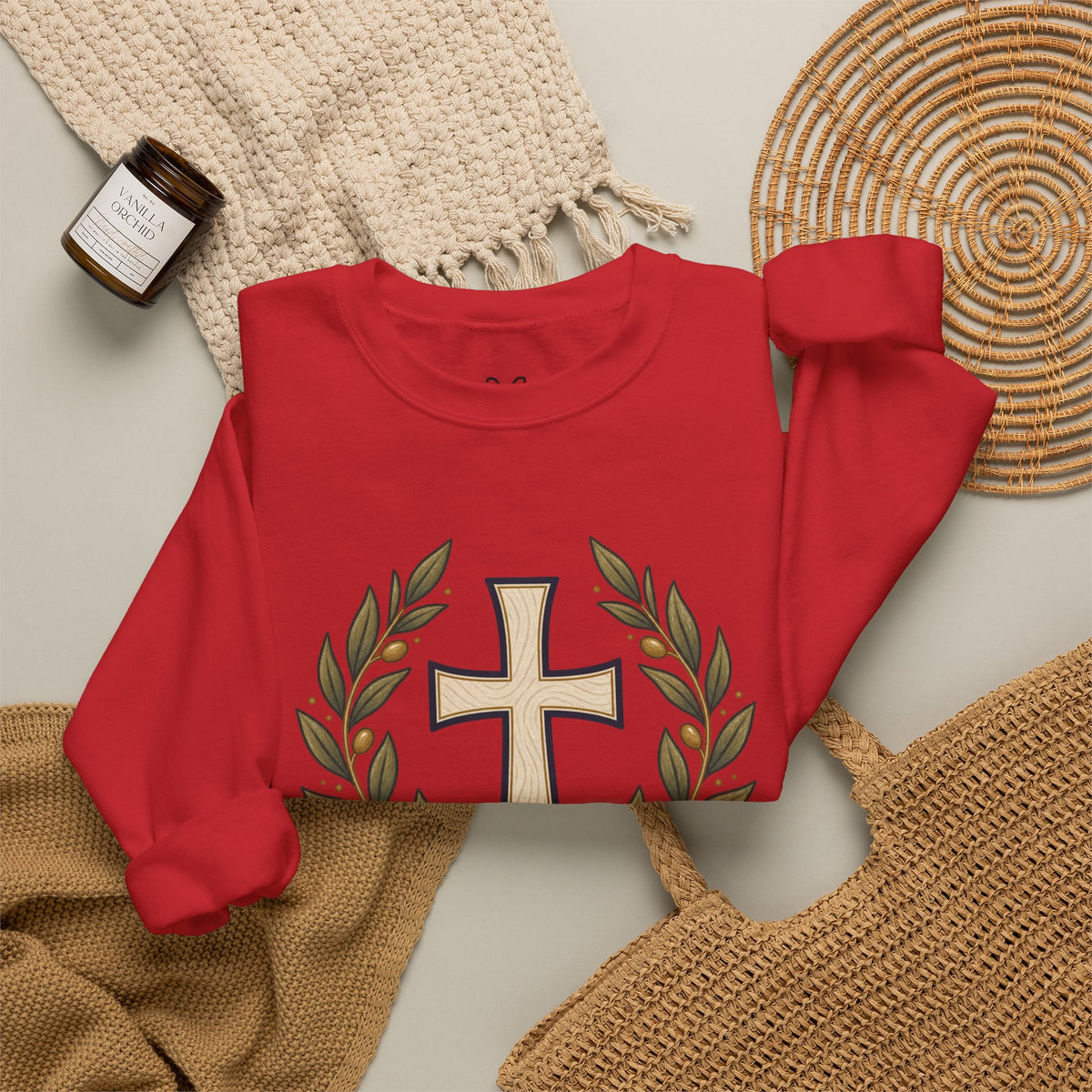 Crewneck Sweatshirt — "Be Still" Psalm 46:10 Christian Cross Design