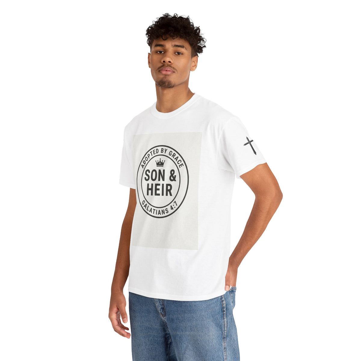 Christian Son & Heir T-Shirt — 'Adopted by Grace' Faith Tee with Jesus Prayer Design